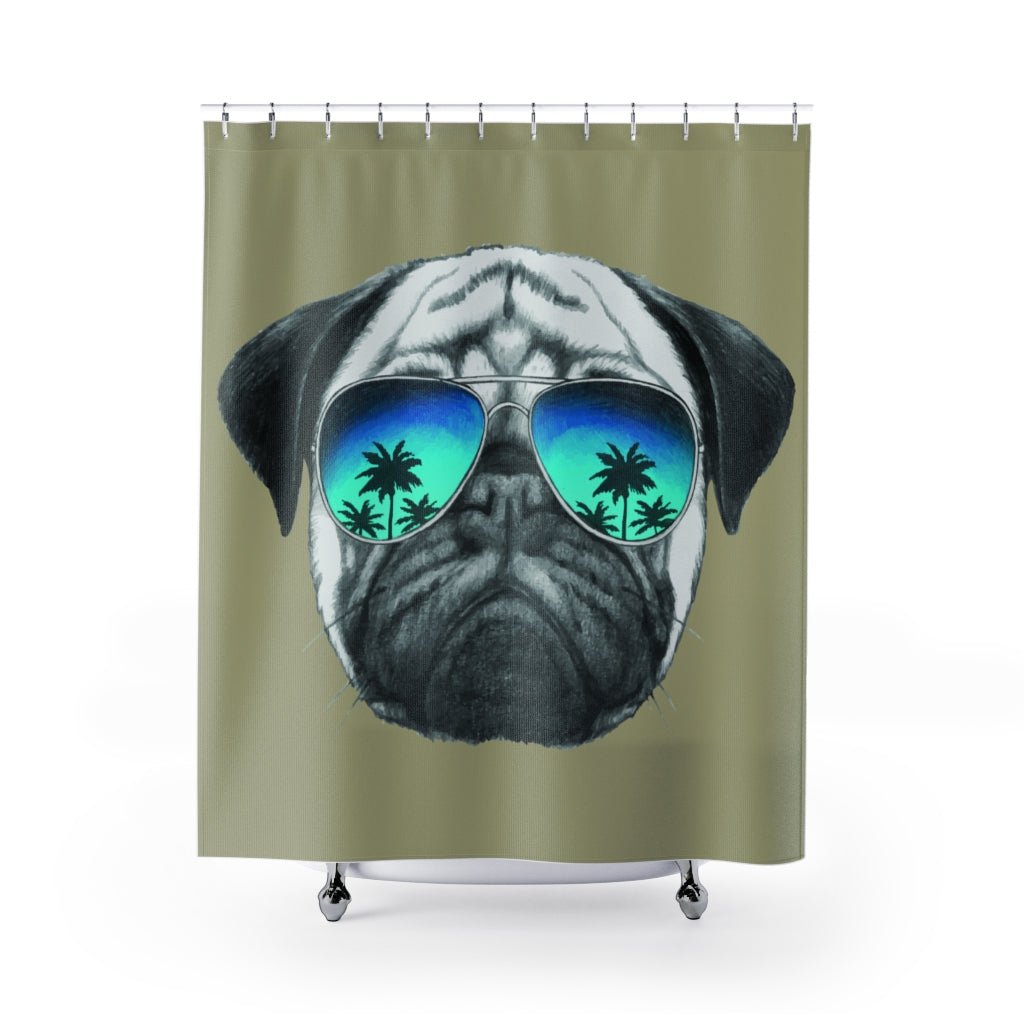 Pug in Sunglasses Beige Shower Curtains