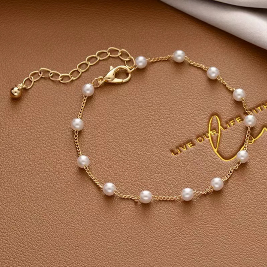 Womens Adjustable Bracelet With Faux Pearls Details