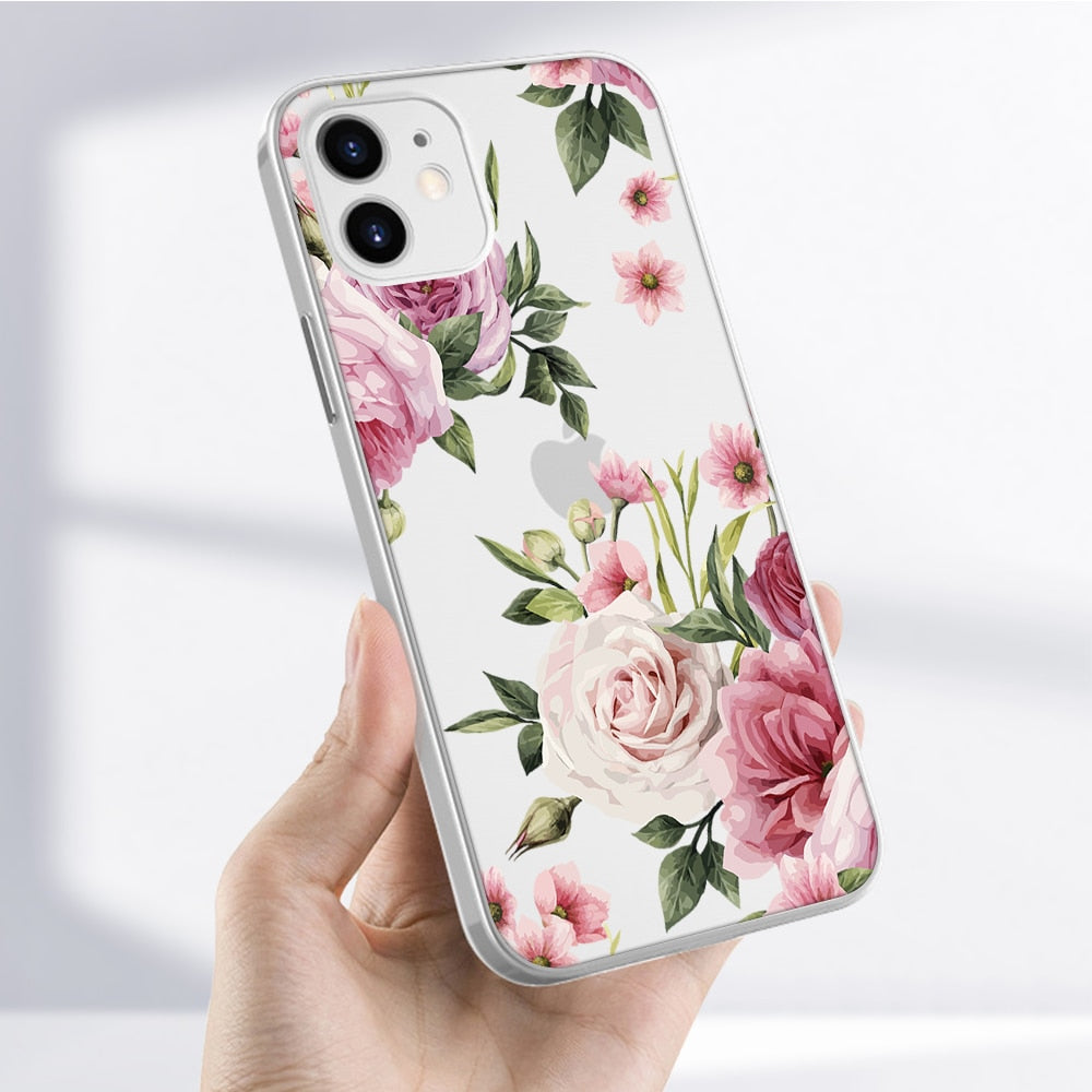 Floral Theme Silicone Protective Case for iPhone