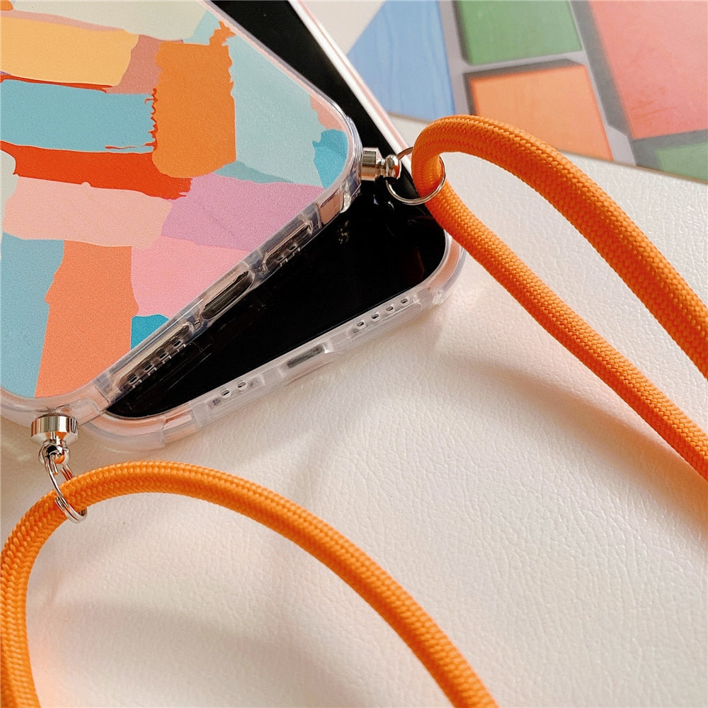 Colorful Protective Case for iPhone with Crossbody Strap