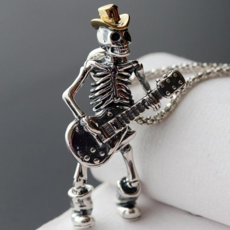 Skeleton Playing Guitar Necklace