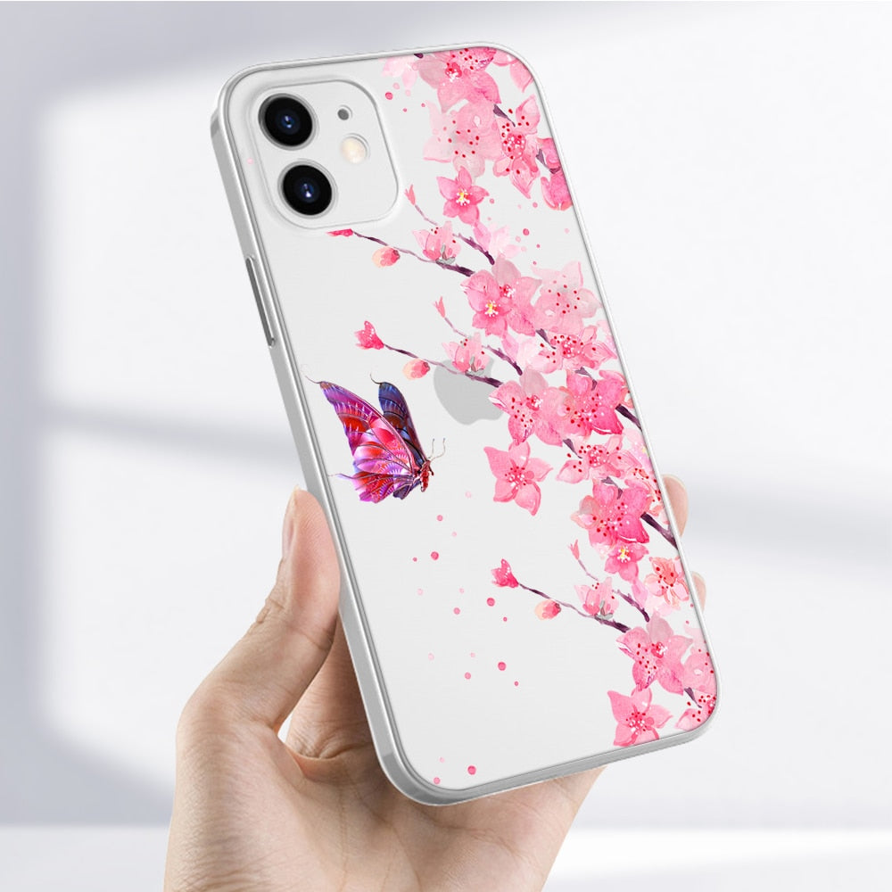 Floral Theme Silicone Protective Case for iPhone