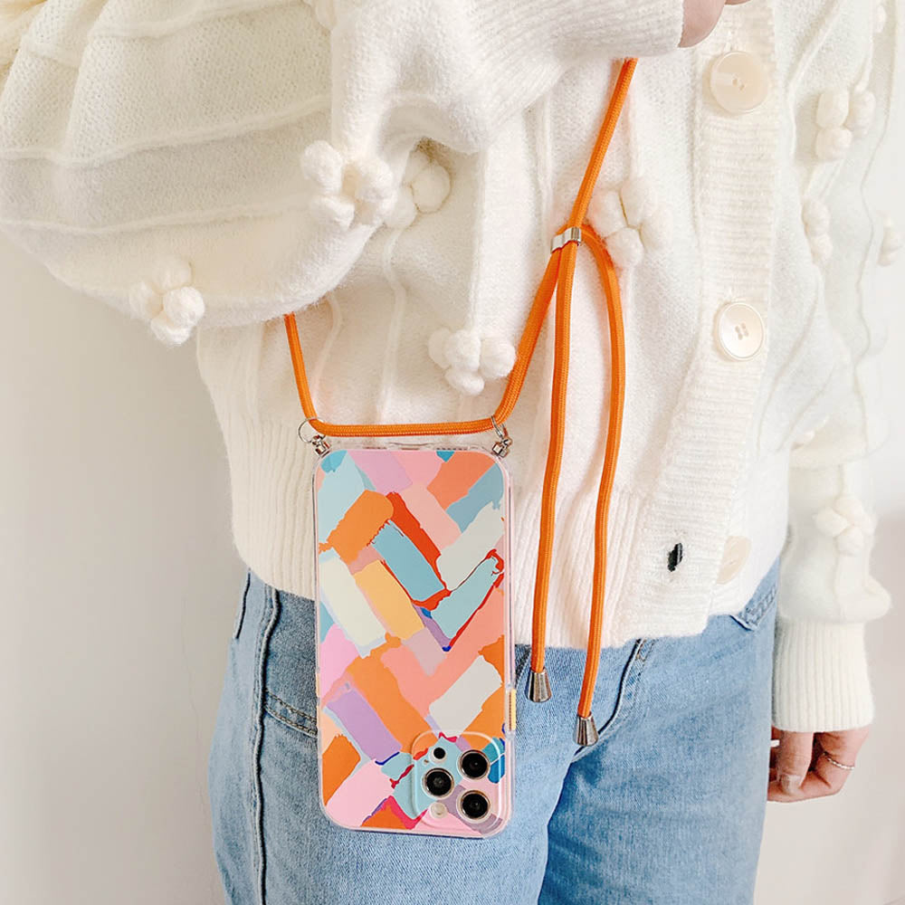 Colorful Protective Case for iPhone with Crossbody Strap