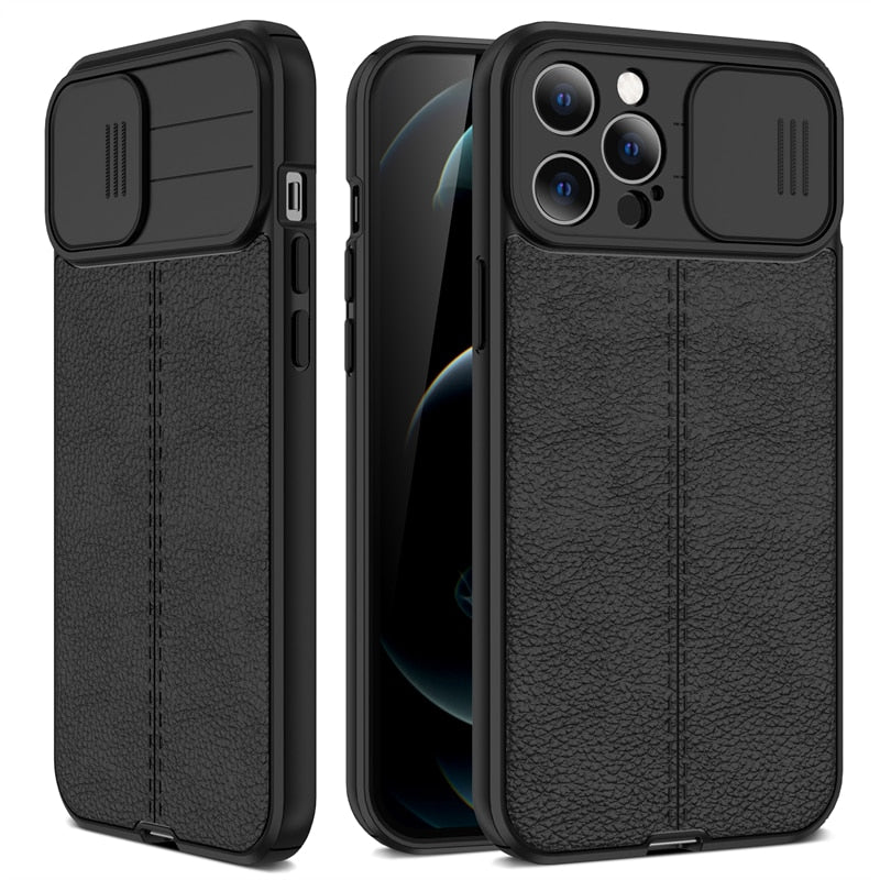 Lush Leather Protective Case with Camera Protector for iPhone
