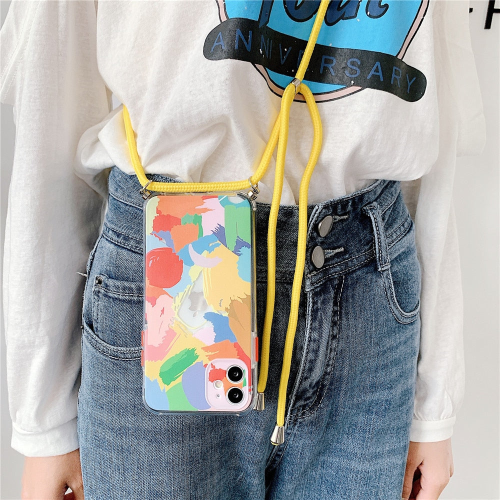 Colorful Protective Case for iPhone with Crossbody Strap