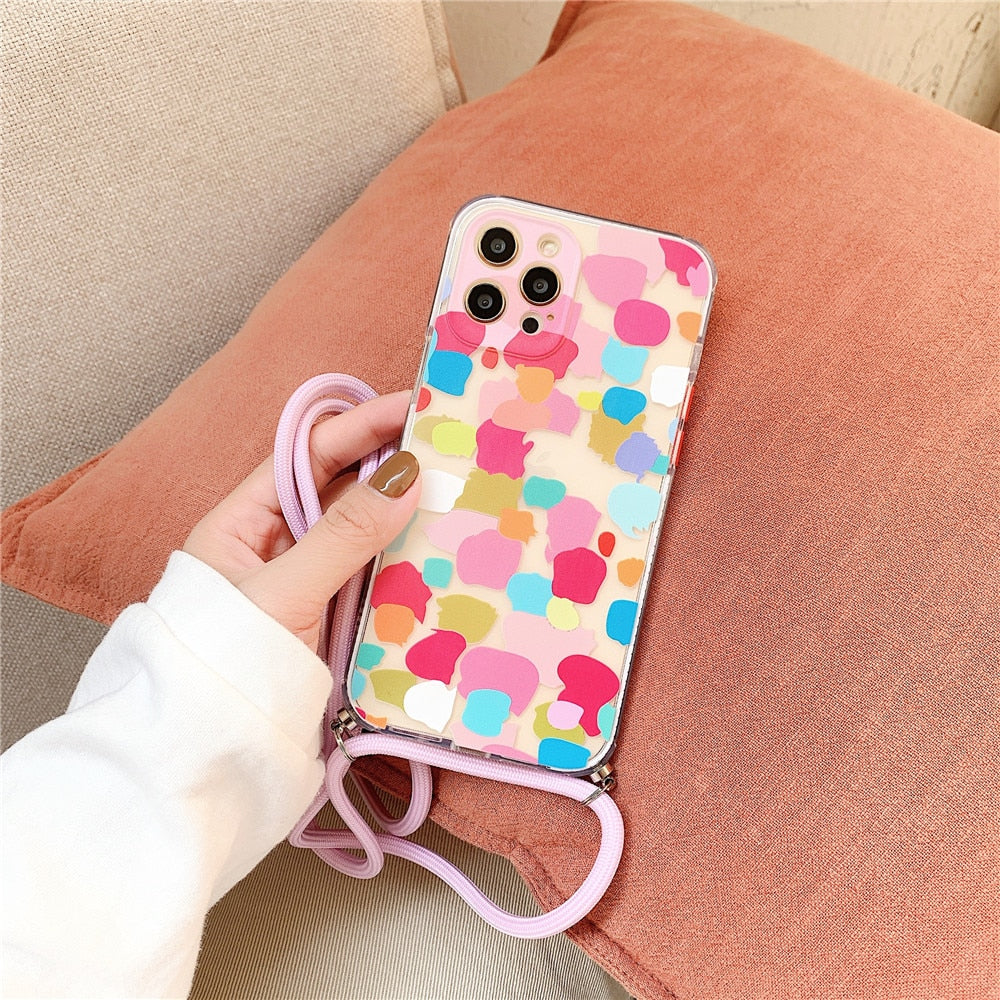Colorful Protective Case for iPhone with Crossbody Strap