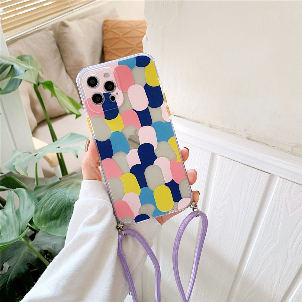 Colorful Protective Case for iPhone with Crossbody Strap