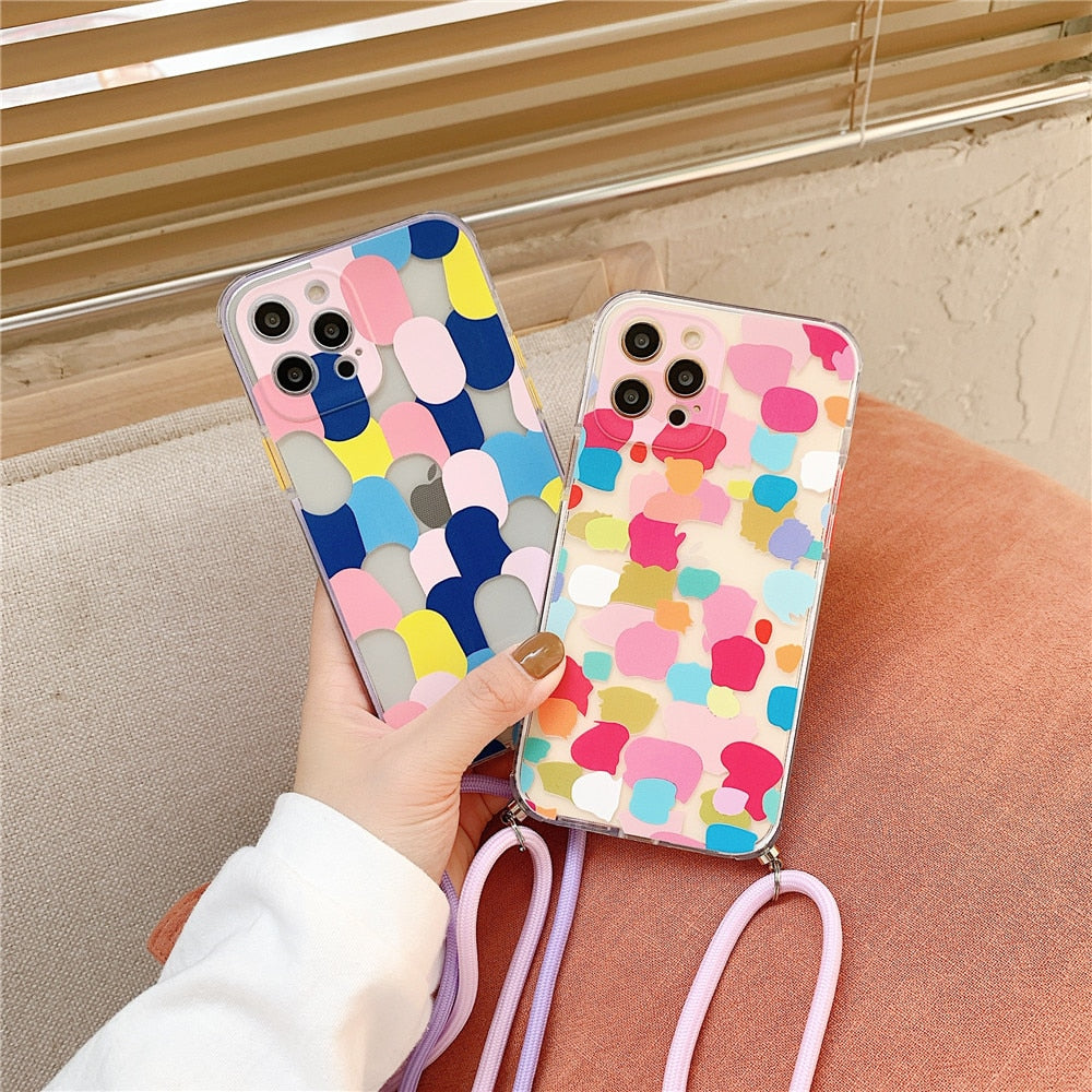 Colorful Protective Case for iPhone with Crossbody Strap