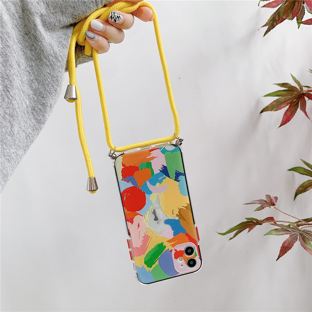Colorful Protective Case for iPhone with Crossbody Strap
