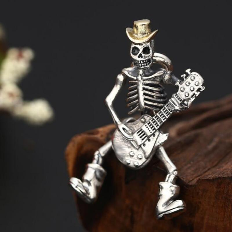 Skeleton Playing Guitar Necklace