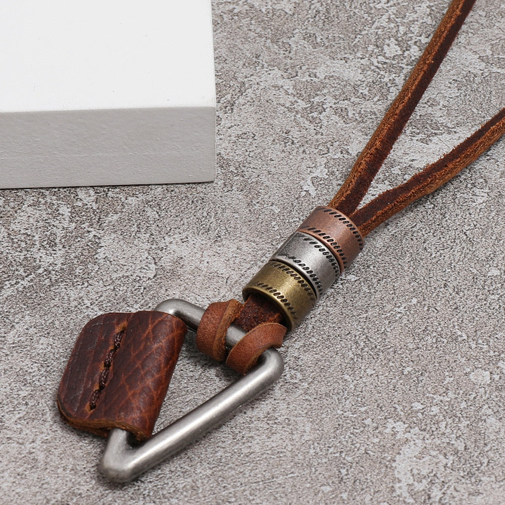 Vegan Leather Adjustable Necklace with Triangle Charm