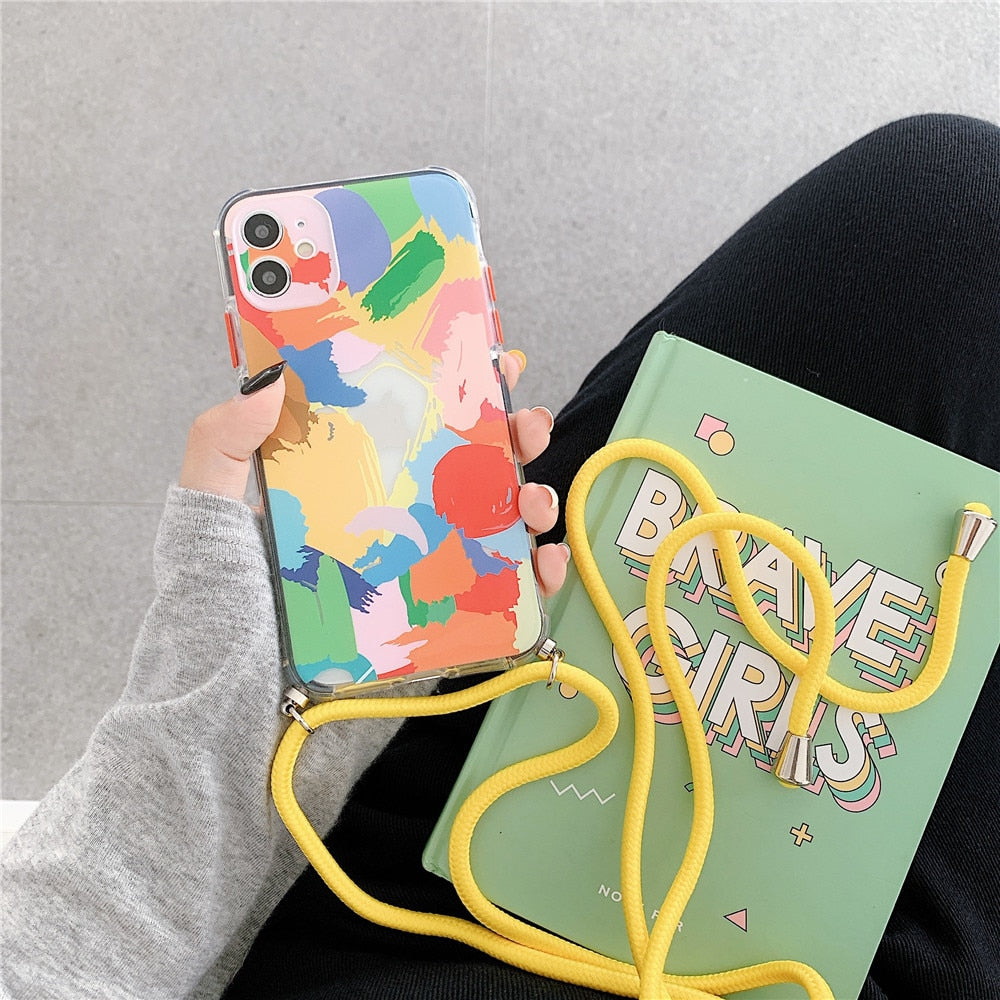 Colorful Protective Case for iPhone with Crossbody Strap