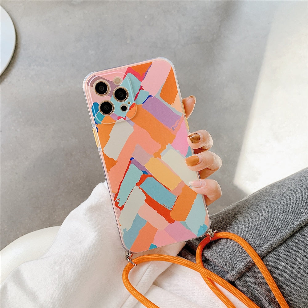 Colorful Protective Case for iPhone with Crossbody Strap