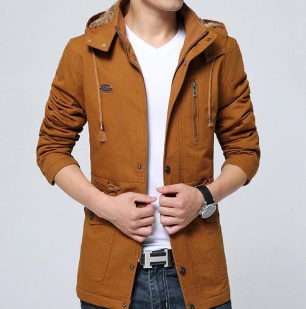 Mens Military Style Hooded Trench Coat
