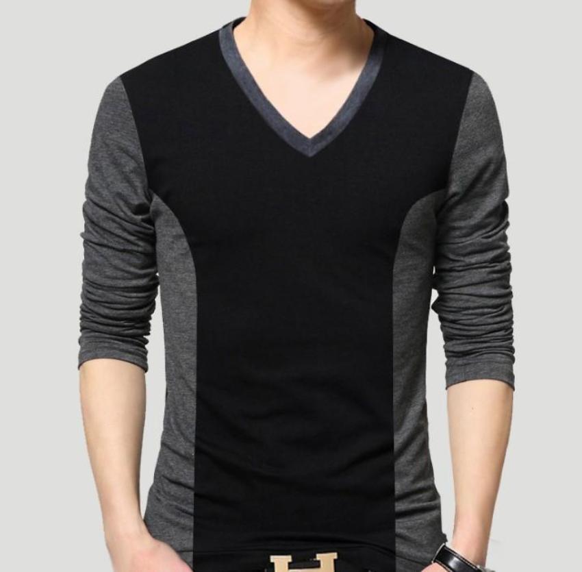 Mens Dual Tone V Neck Long Sleeve Top