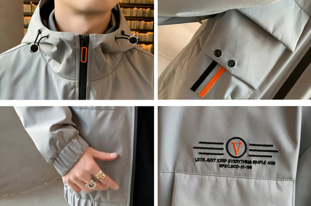 Mens Hooded Windproof Jacket With Collar Details