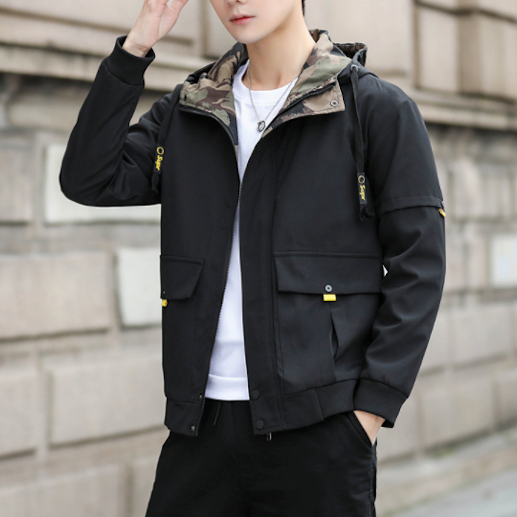 Mens Hooded Zipper Jacket With Camouflage Inner