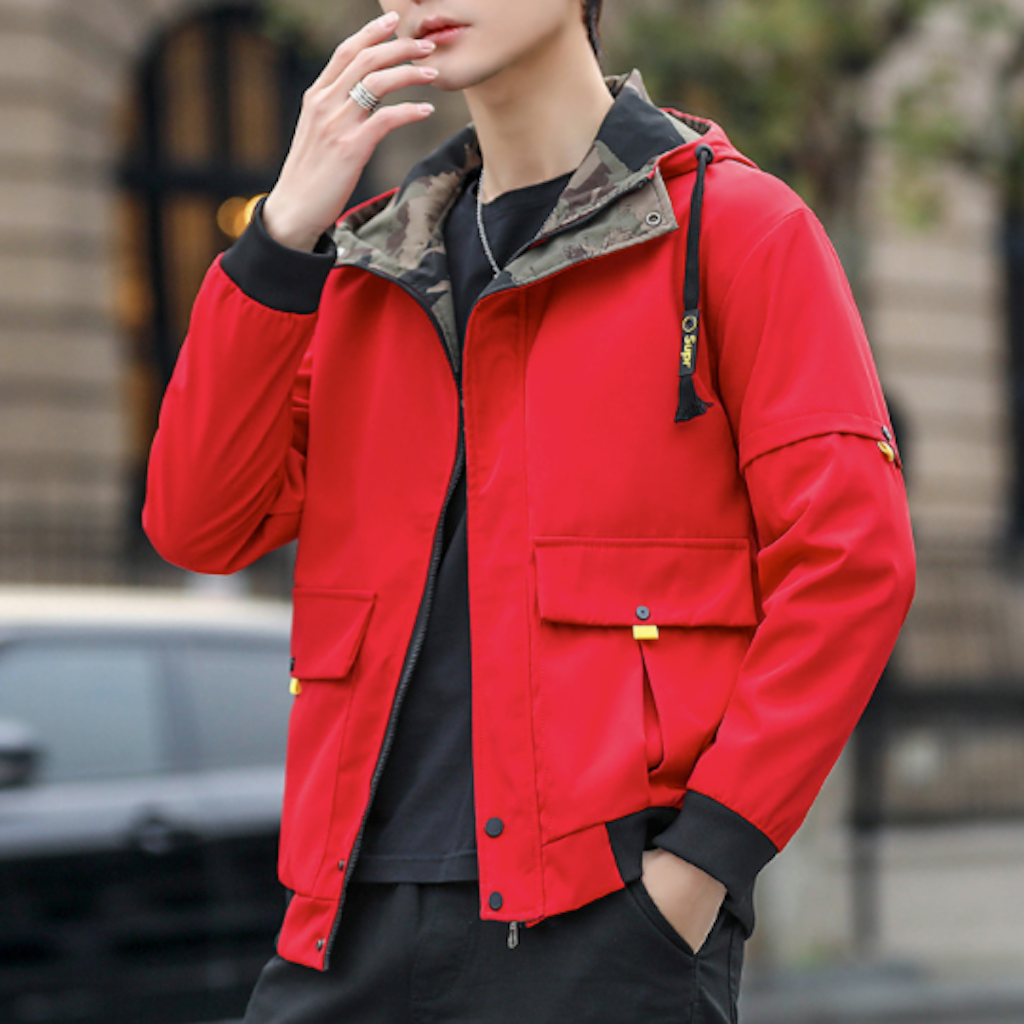 Mens Hooded Zipper Jacket With Camouflage Inner