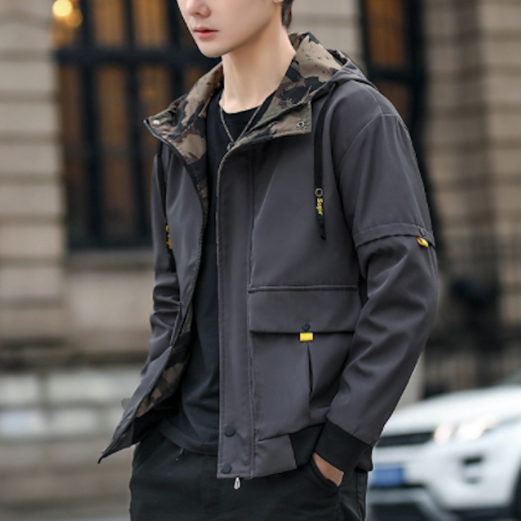 Mens Hooded Zipper Jacket With Camouflage Inner