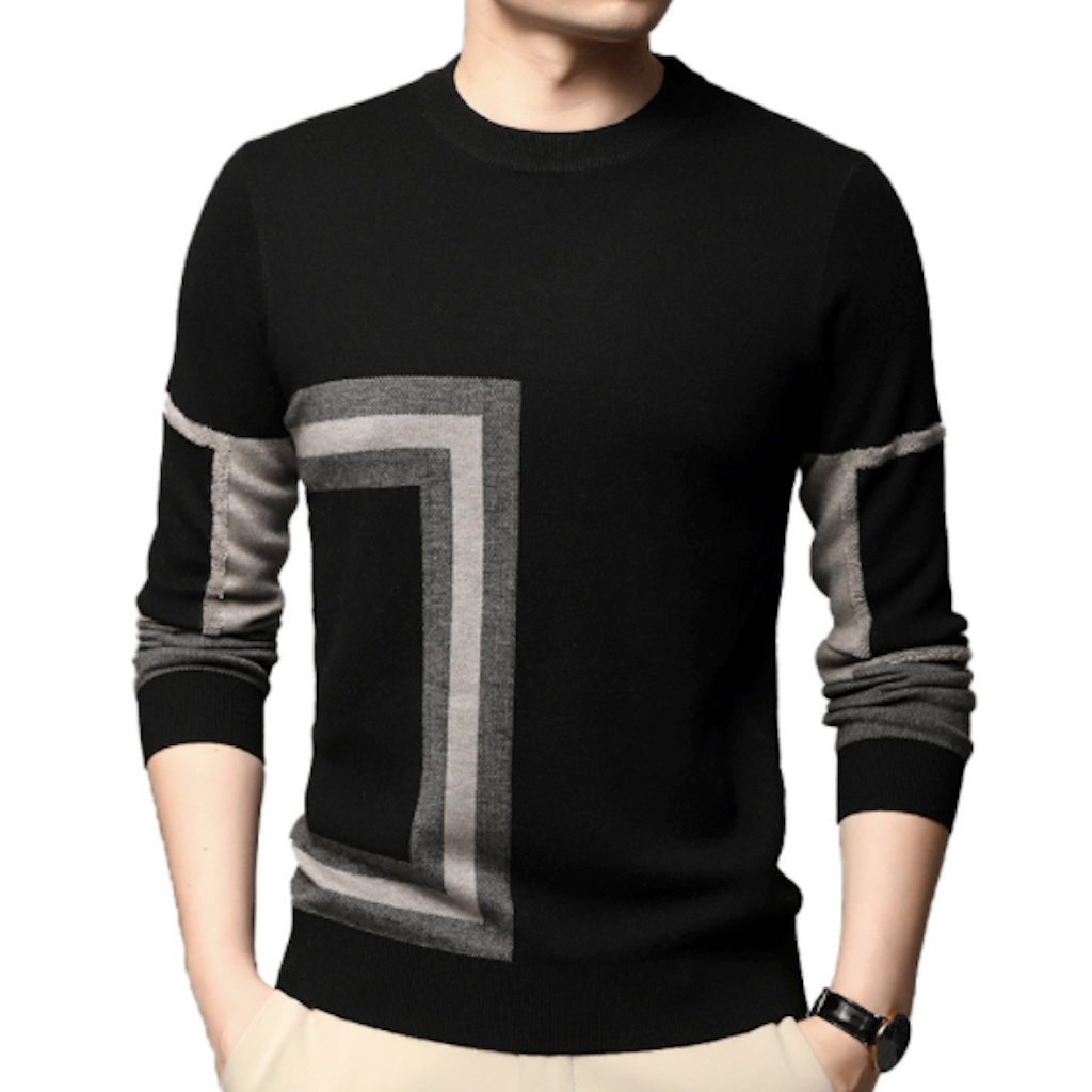 Mens Round Neck Knit Sweater with Prints