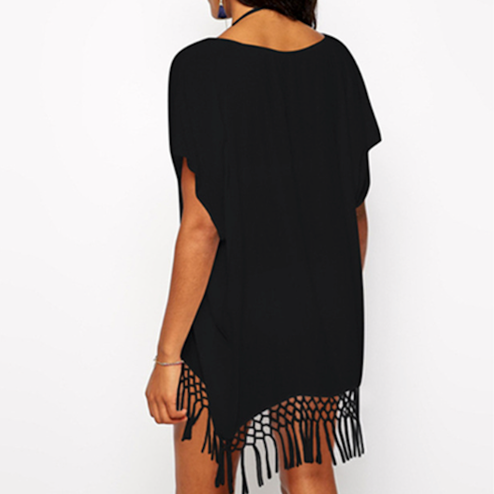 Womens V Neck Bikini Cover Up with Tassels