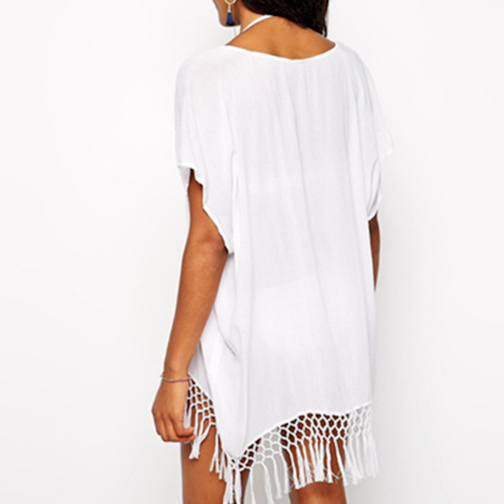 Womens V Neck Bikini Cover Up with Tassels