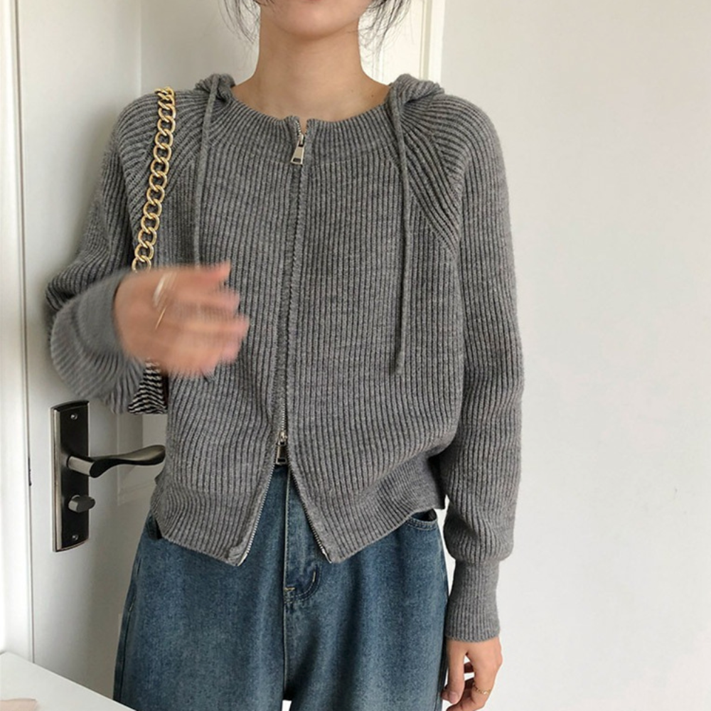 Womens Zipper Hooded Cardigan