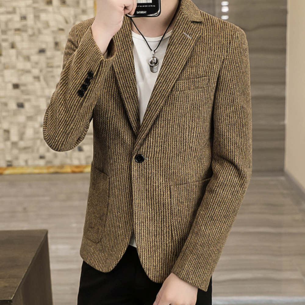 Mens Single Button Striped Casual Blazer