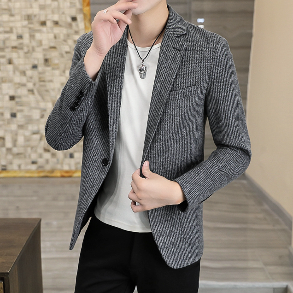 Mens Single Button Striped Casual Blazer