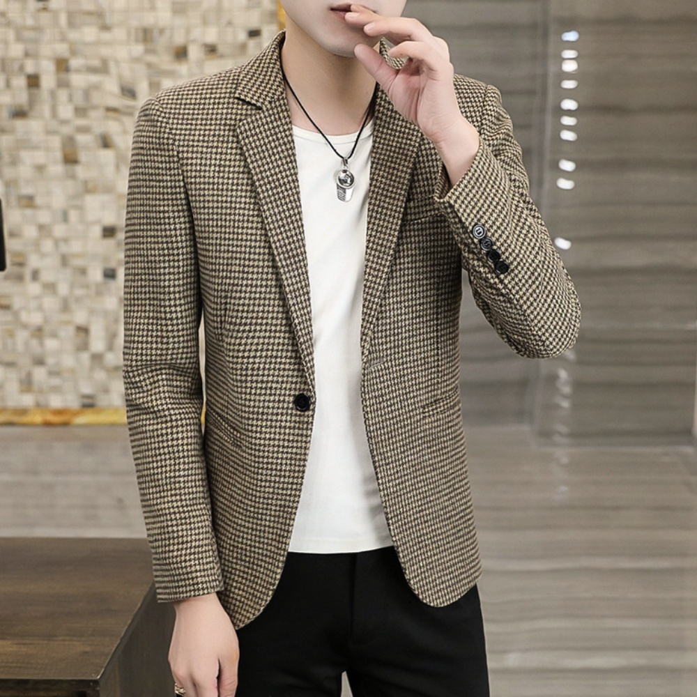 Mens Houndstooth Single Breasted Blazer