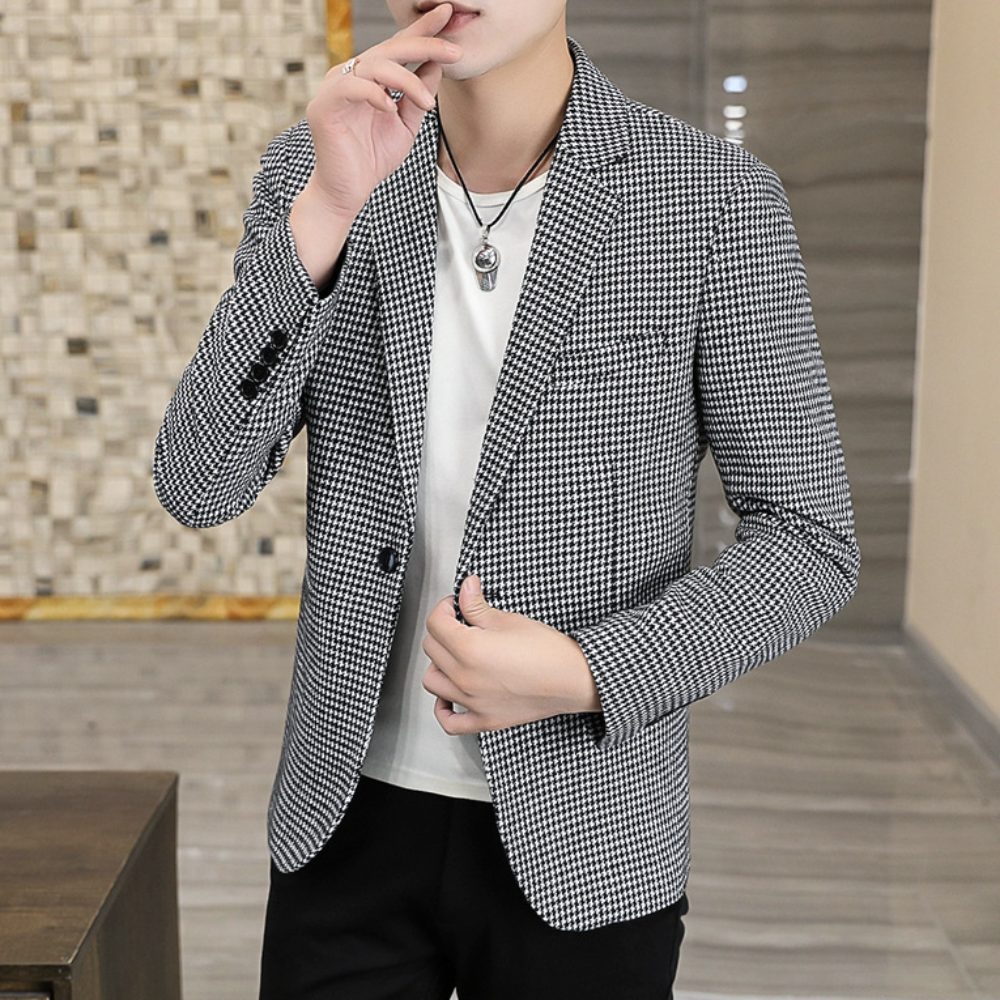 Mens Houndstooth Single Breasted Blazer