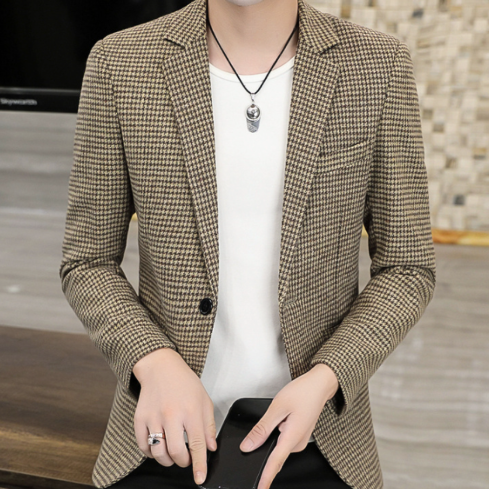 Mens Houndstooth Single Breasted Blazer