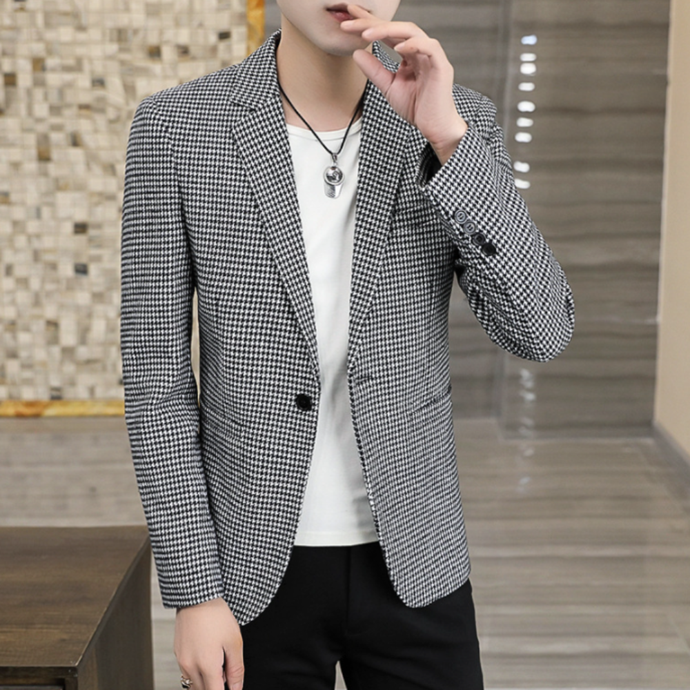 Mens Houndstooth Single Breasted Blazer