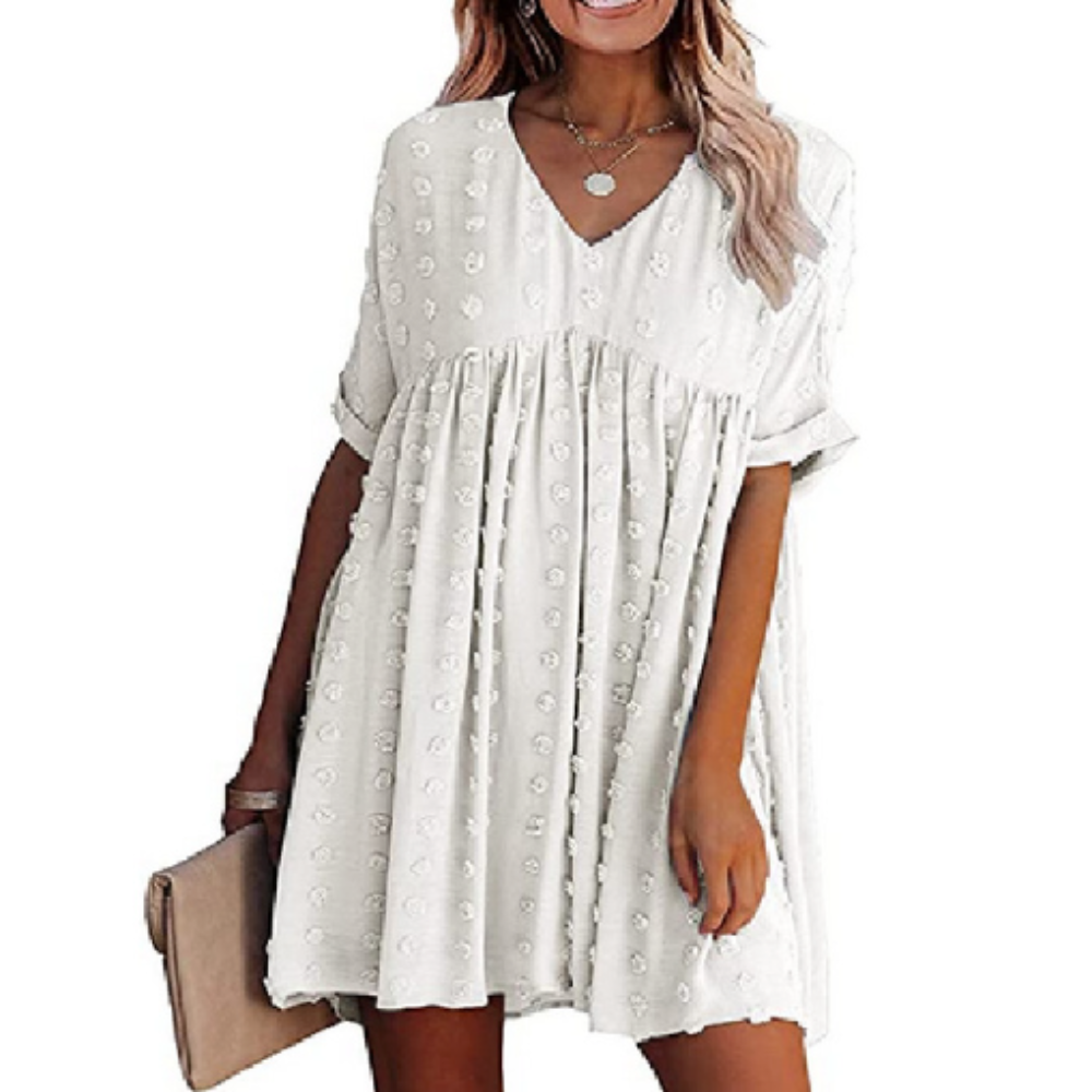 Womens V Neck Short Sleeves Flowy Dress