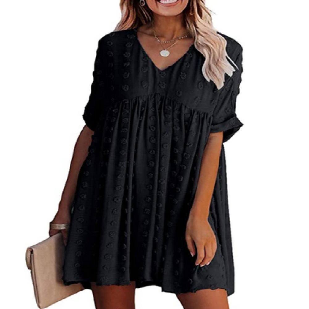 Womens V Neck Short Sleeves Flowy Dress