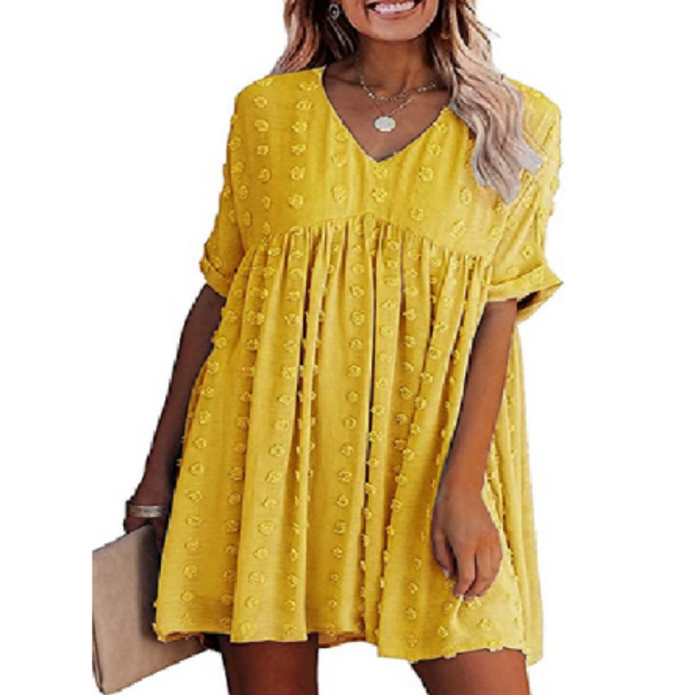 Womens V Neck Short Sleeves Flowy Dress