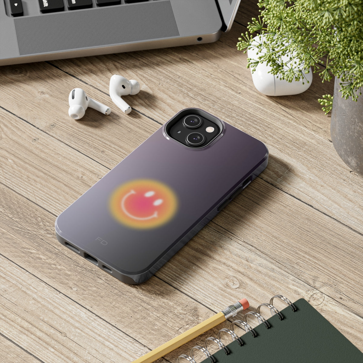 Happy Face Tough Case for iPhone Supports Wireless Charging