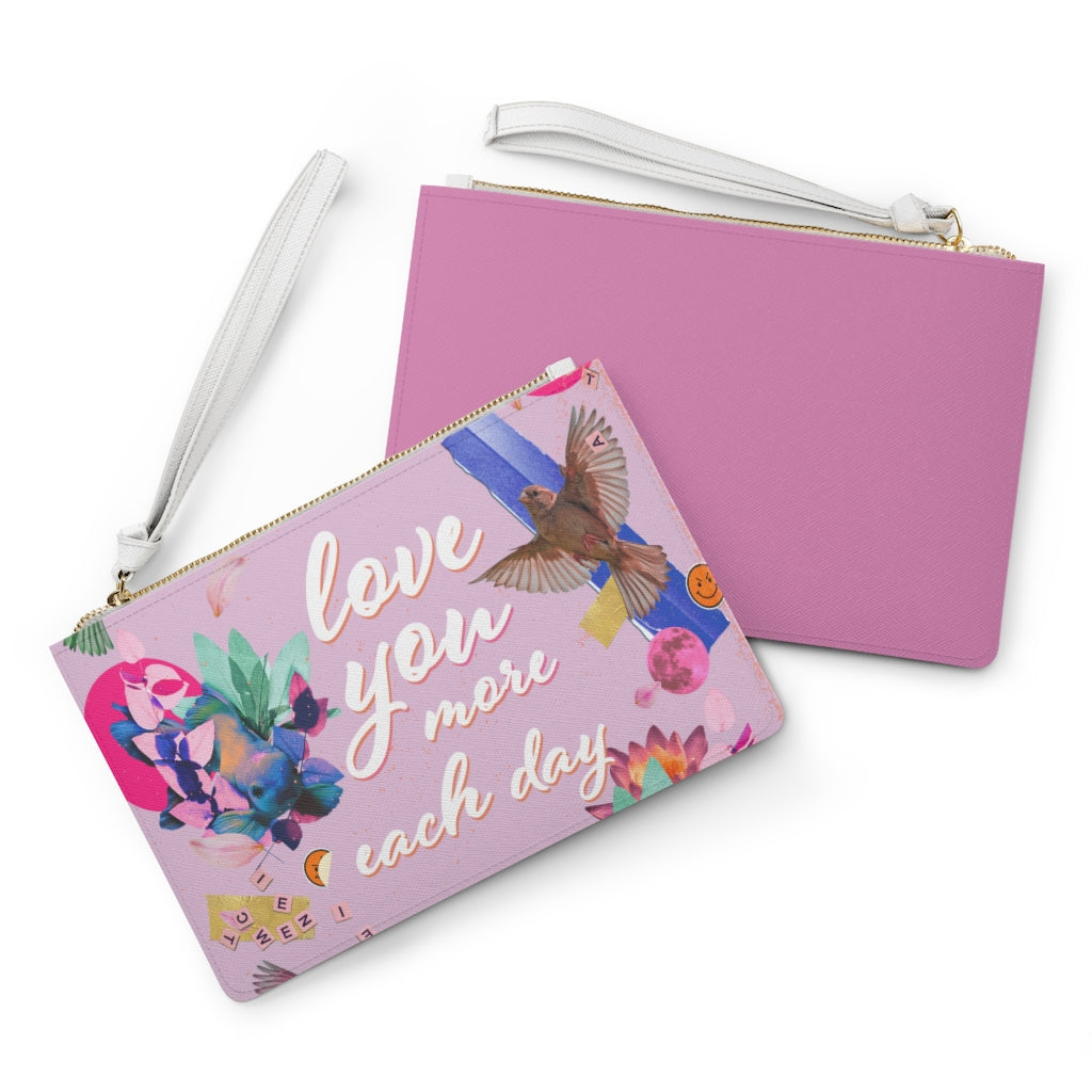Love You More Each Day Floral Design Vegan Zipped Clutch Bag