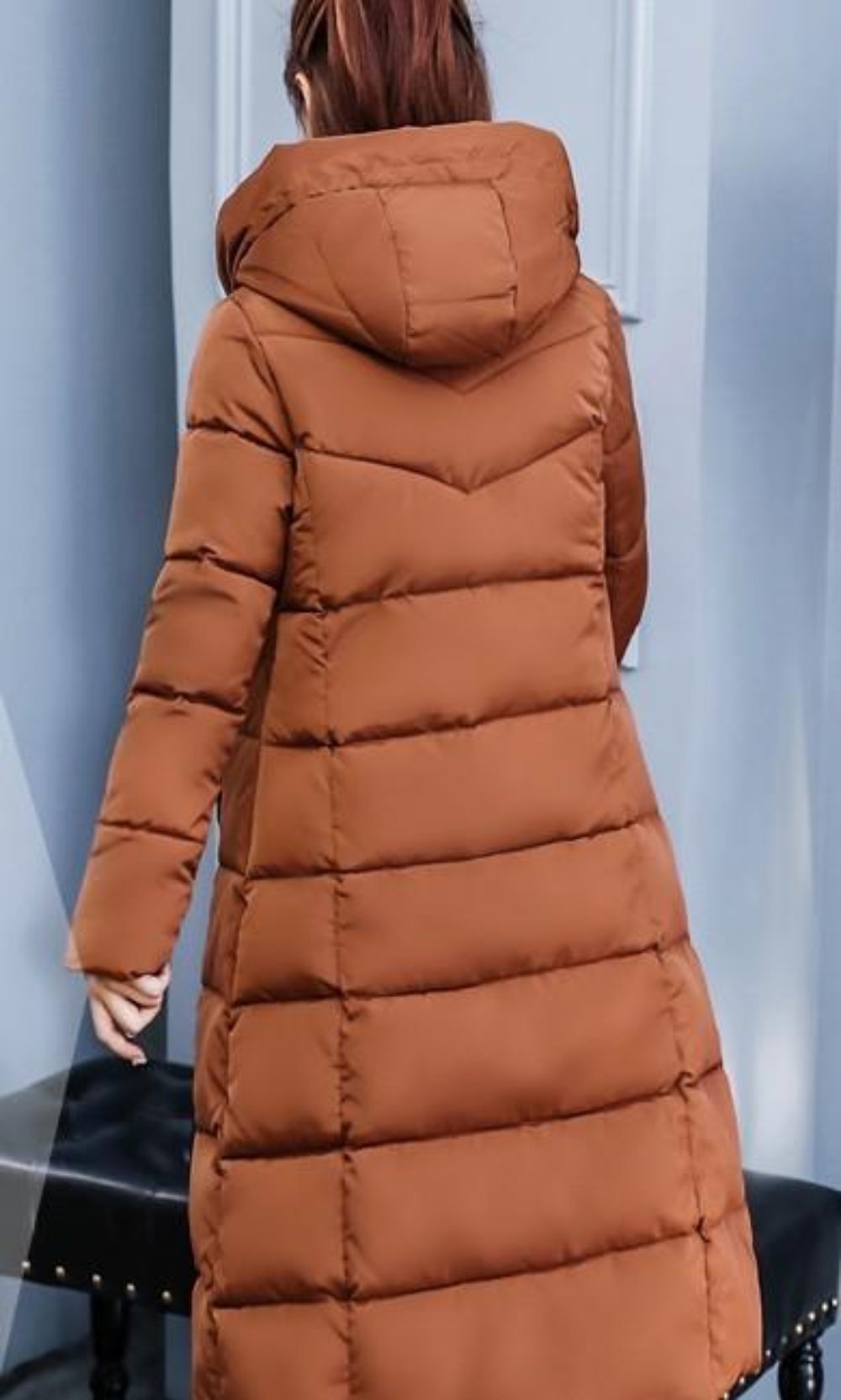 Womens Puffer Hooded Long Coat in Army Green