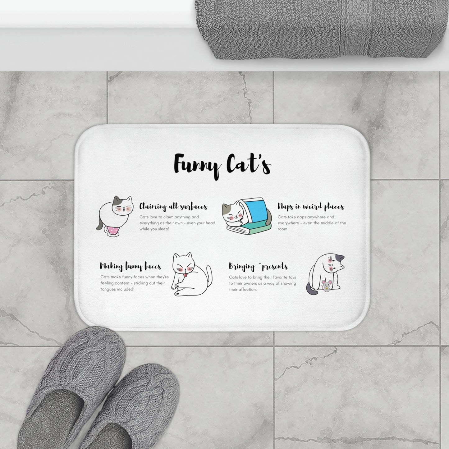 Funny Cats Behaviors Bath Mat