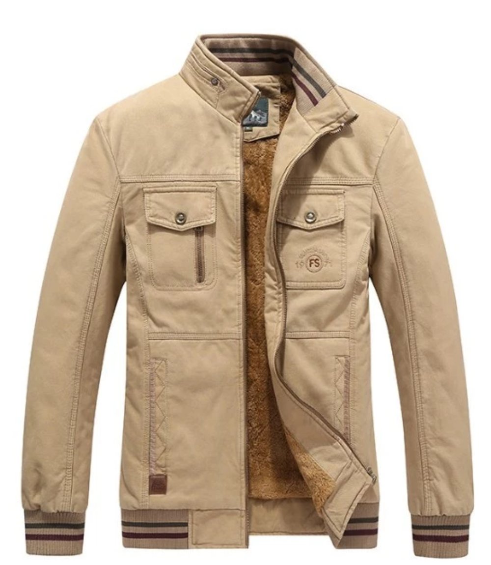 Mens Stand Collar Military Pilot Jacket with Inner Warming Layer