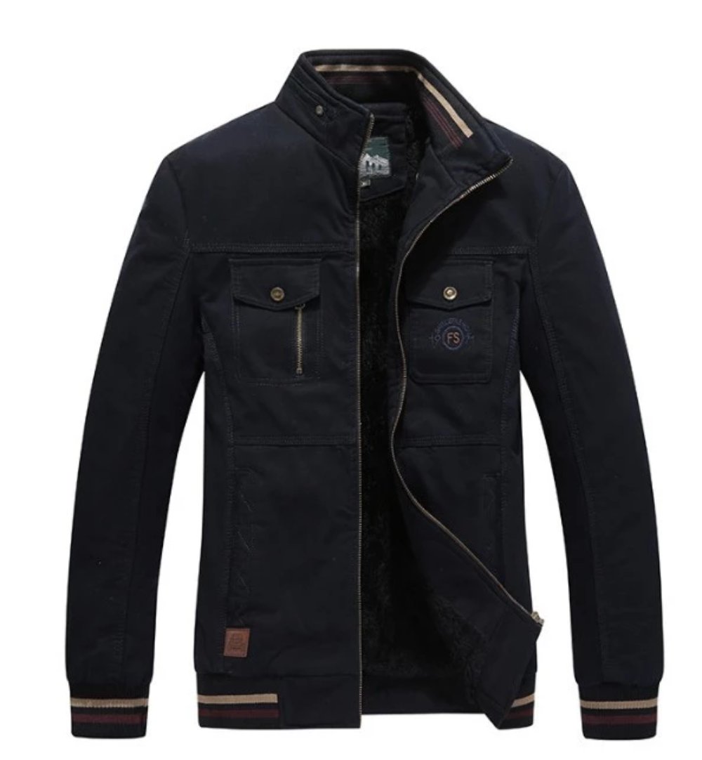 Mens Stand Collar Military Pilot Jacket with Inner Warming Layer