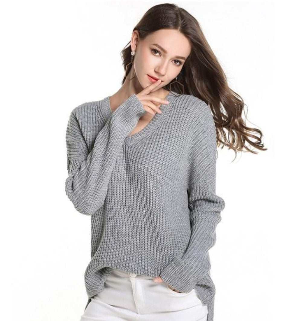 Womens Casual V Neck Sweater