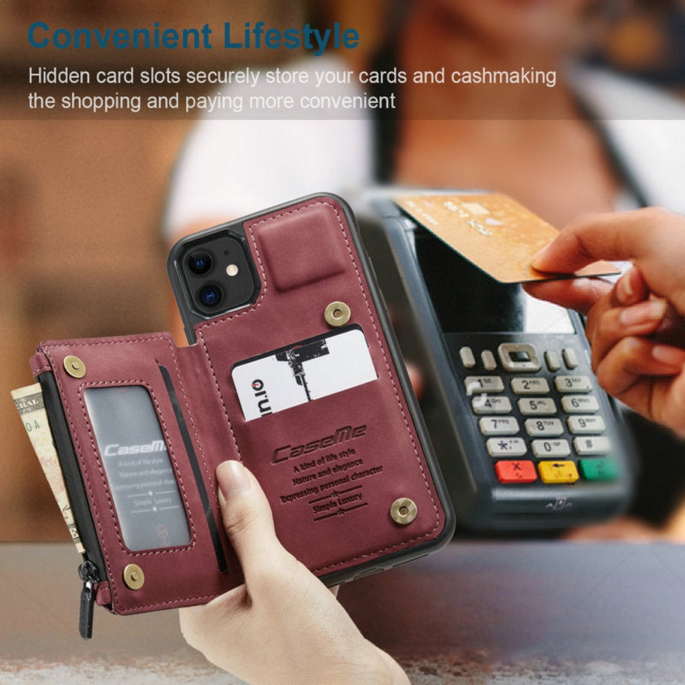 Slim Zipper Wallet Back Case For iPhone With ID Slot