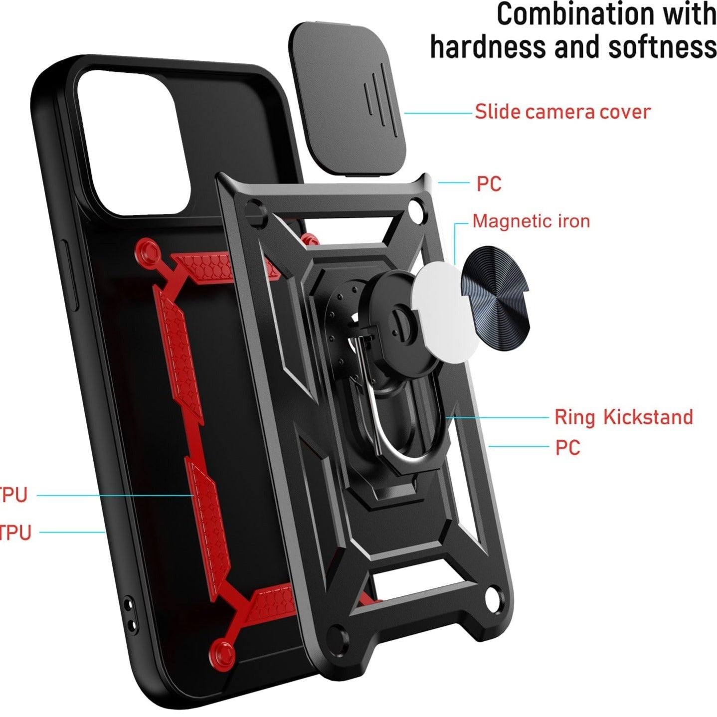 360 Protection Armor Kickstand Case for iPhone X to 14 series with Camera Lens Cover