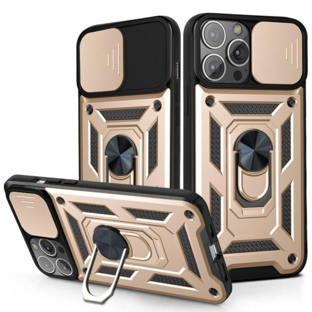 360 Protection Armor Kickstand Case for iPhone X to 14 series with Camera Lens Cover