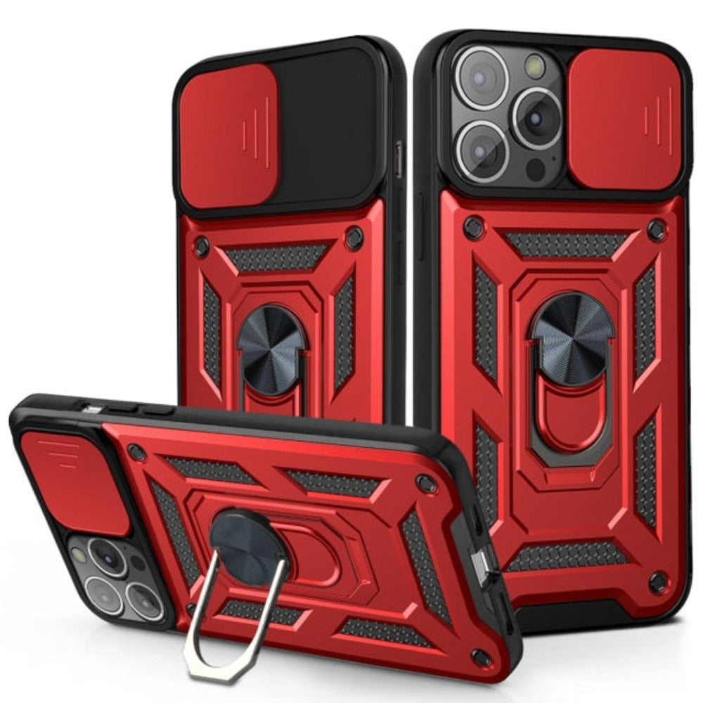 360 Protection Armor Kickstand Case for iPhone X to 14 series with Camera Lens Cover