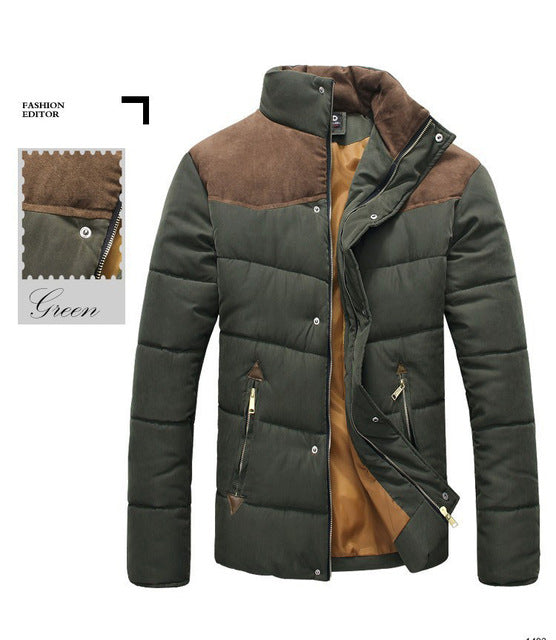 Mens Stand Collar Puffer Jacket in Navy Blue