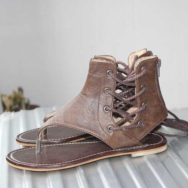 Womens Lace Up Vegan Leather Gladiator Sanda