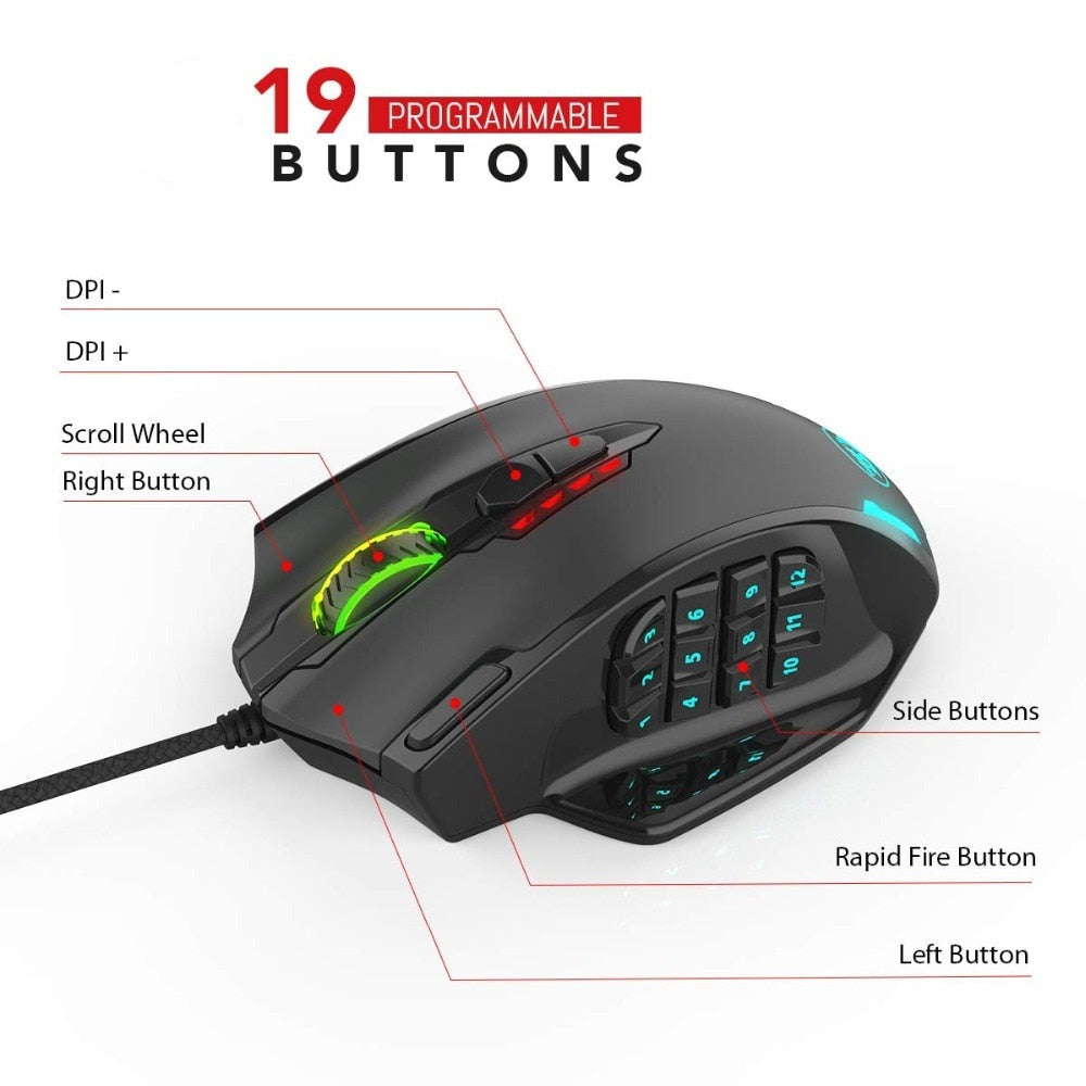 Dragon12400 DPI 19 Buttons RGB LED Laser Wired Gaming Mouse